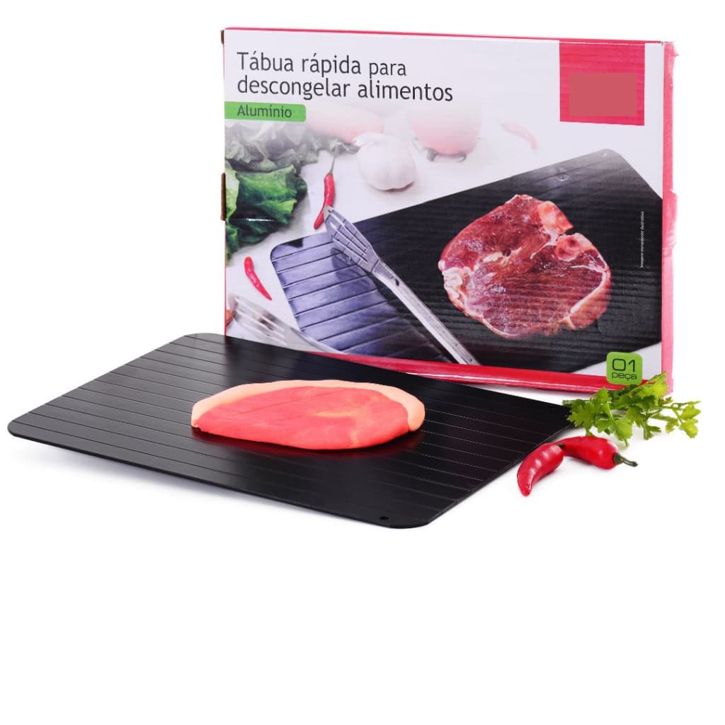 Tábua  Mágica Descongelante Rápida 36cm Alumínio Preto Antiaderente Para Carnes Peixes Frango Alimentos rápido