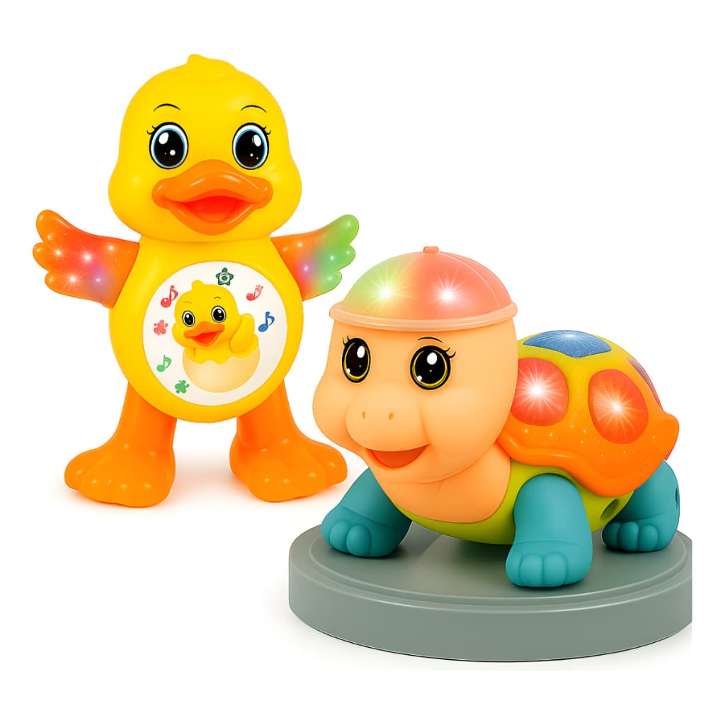 Kit Brinquedos Tartaruga Fujão E Pato Dançante Som E Luzes
