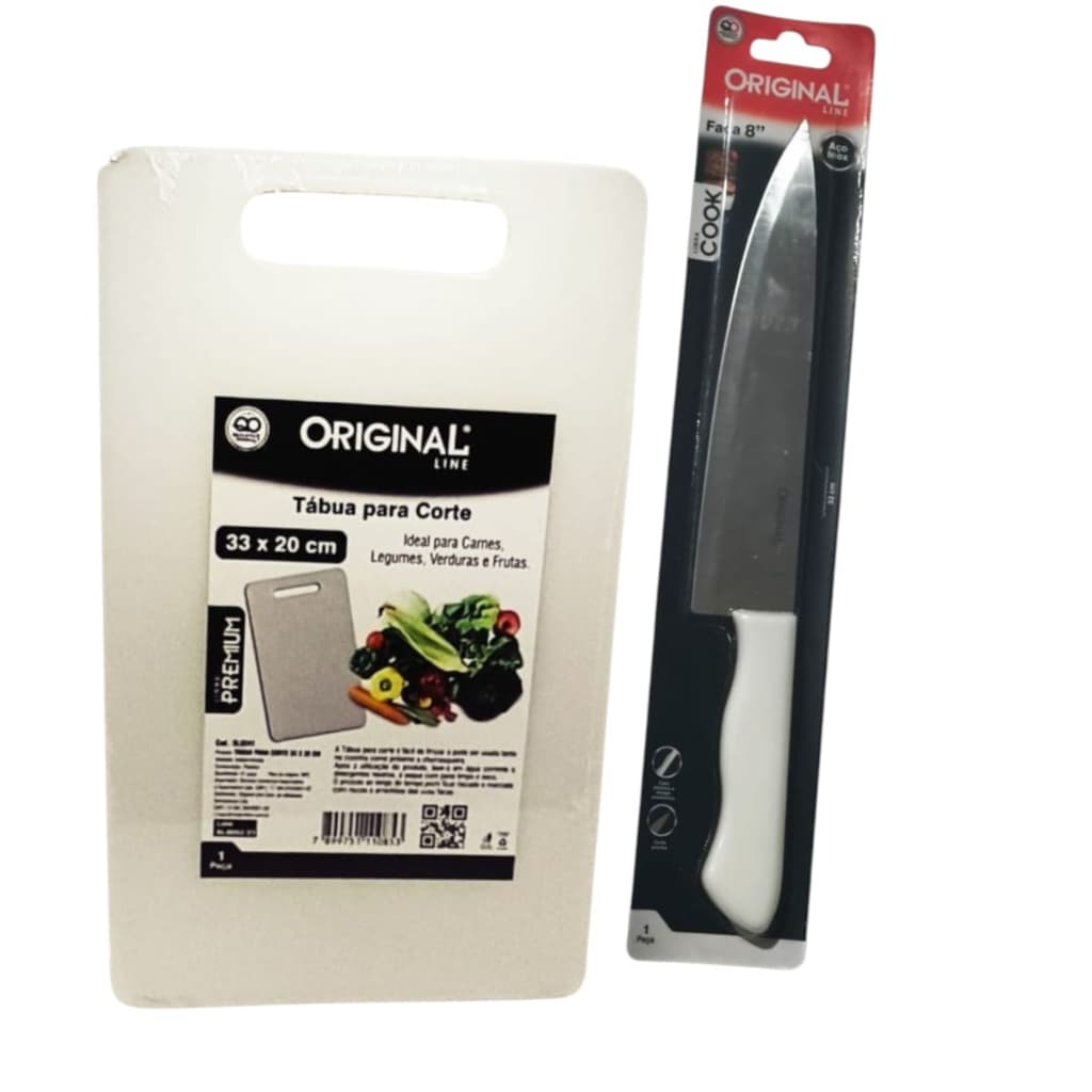 Kit Faca Inox e Tábua de Corte Carne Churrasco Churrasqueiro Cozinha Presente Corte churrasqueiro  Utensílio Preciso 2un
