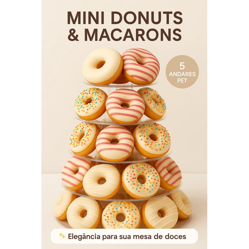 ✨ Torre Para Mini Donuts – 5 Andares PET Transparente ✨