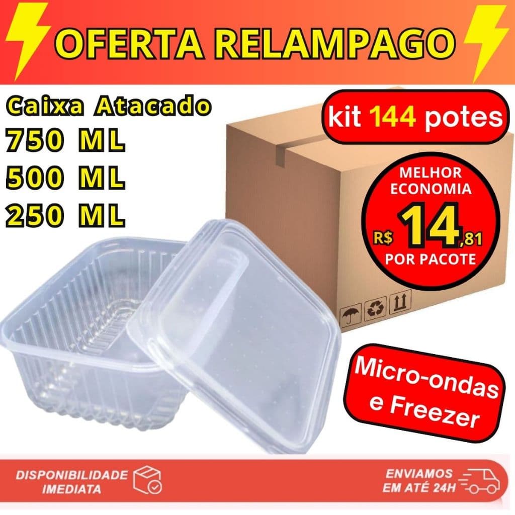 144 Potes de Marmita para Microondas e Freezer Descartável - Caixa Fechada Atacado