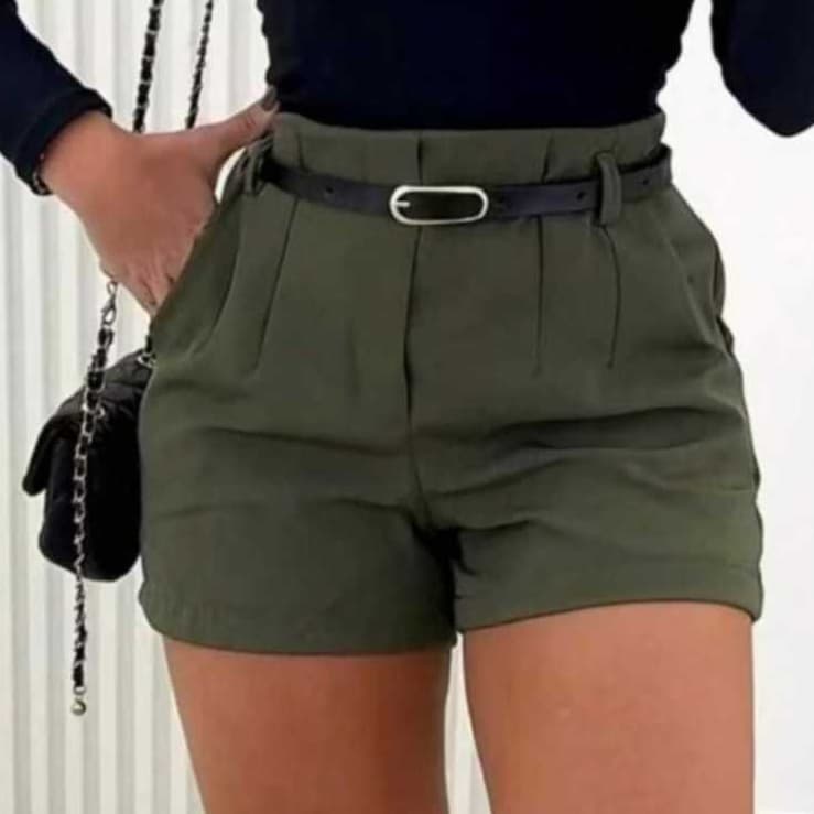Short Feminino de Alfaiataria Com Cinto e Zíper Lateral – Elegante e Confortável.