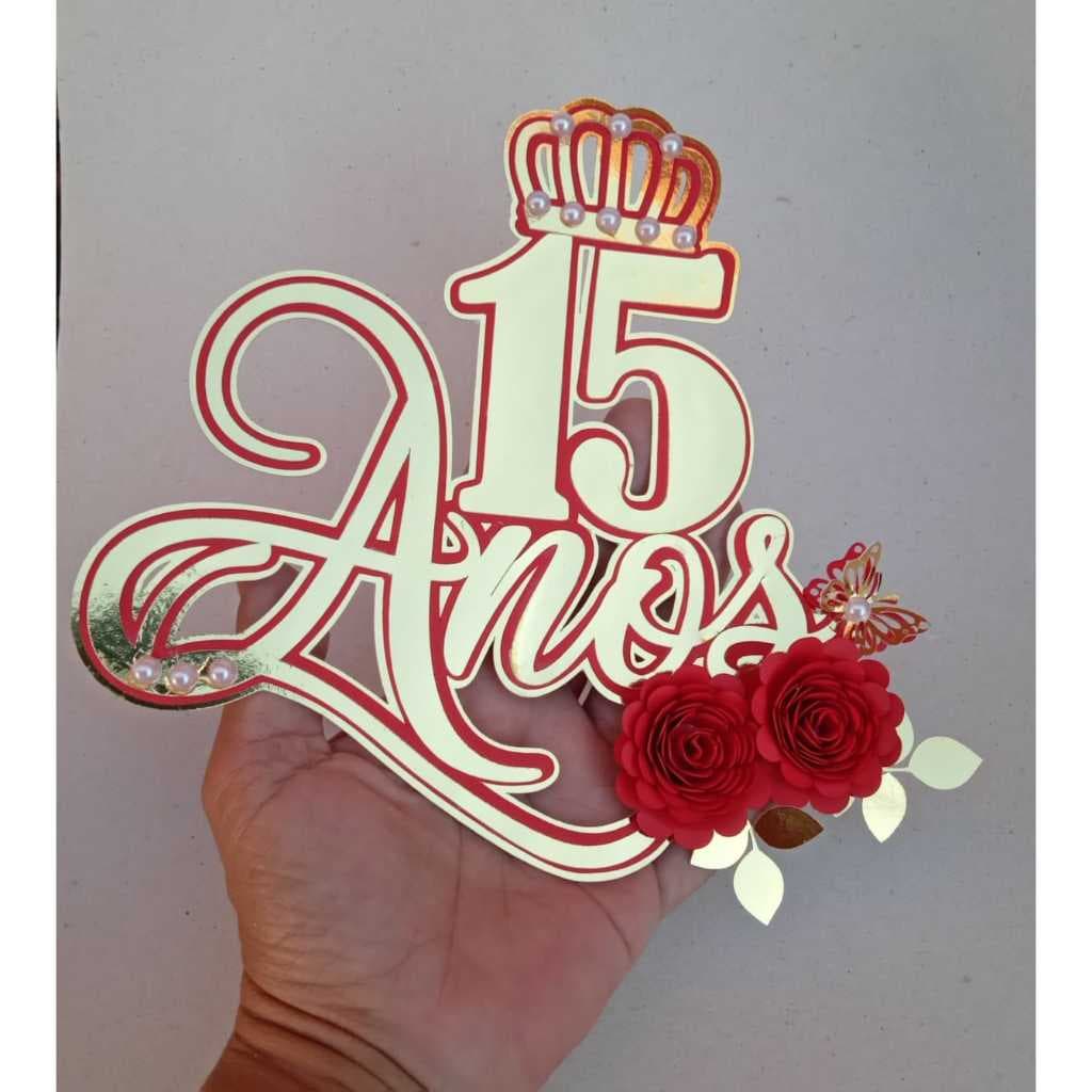 🎀 Topo de Bolo 15 Anos Luxo | Coroa com Pérolas, Flores e Borboletas | Festa Debutante Quinceañera Decorativo.