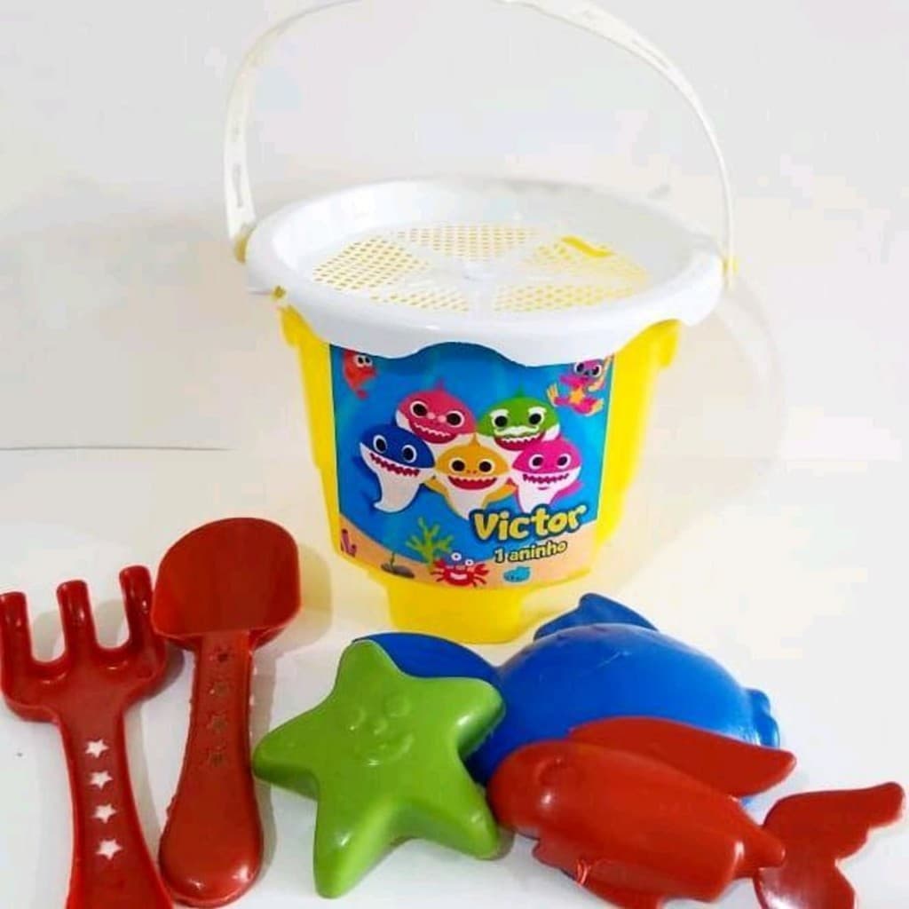 KIT - 10 BALDINHOS DE PRAIA  Personalizado - Baby Shark