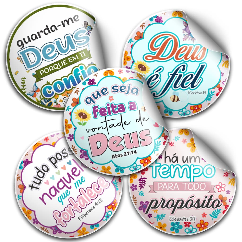 Adesivos Evangélicos 4x4cm – Frases Bíblicas Motivacionais Sortidas Vinil
