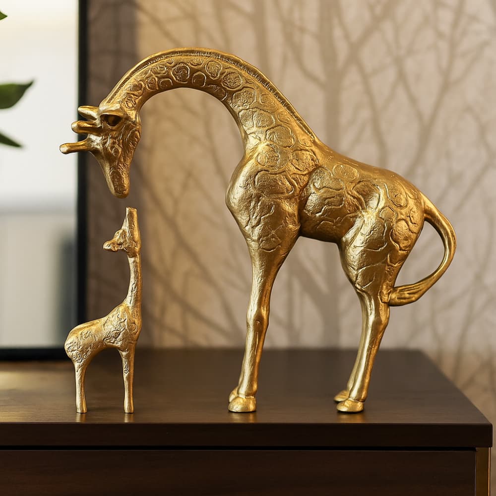 Escultura Decorativa Dupla de Girafa Luxo Enfeite Rack Sala Escritório