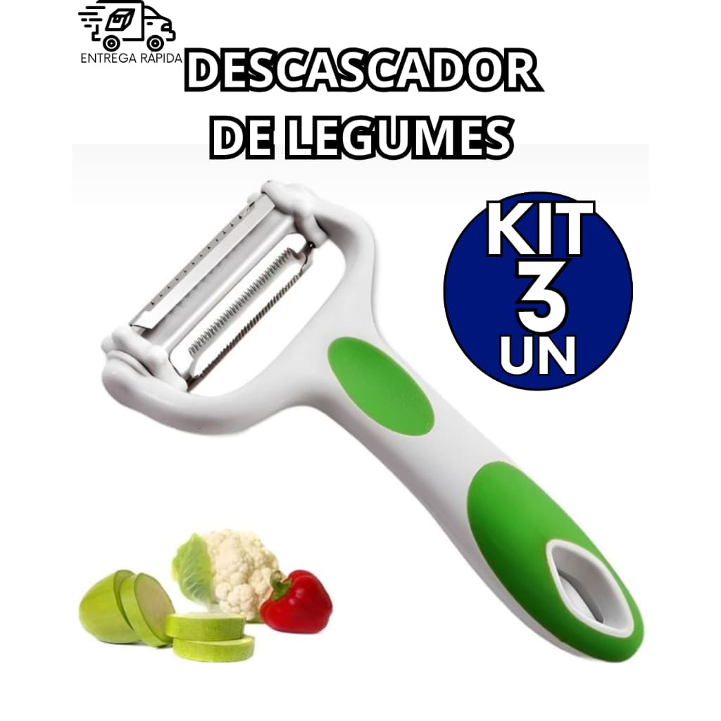Descascador De Alimentos 3 Em 1 Fácil E Prático Resistente Com Cabo Plástico E Aço Inox