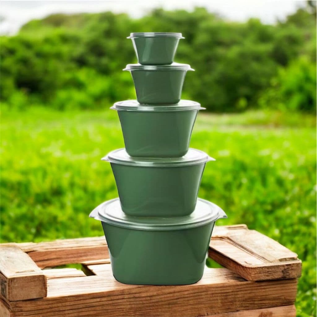Kit com 5 Vasilhas de Plástico Multiuso Potes Mantimentos Cozinha Utilidades Variedade de Cores