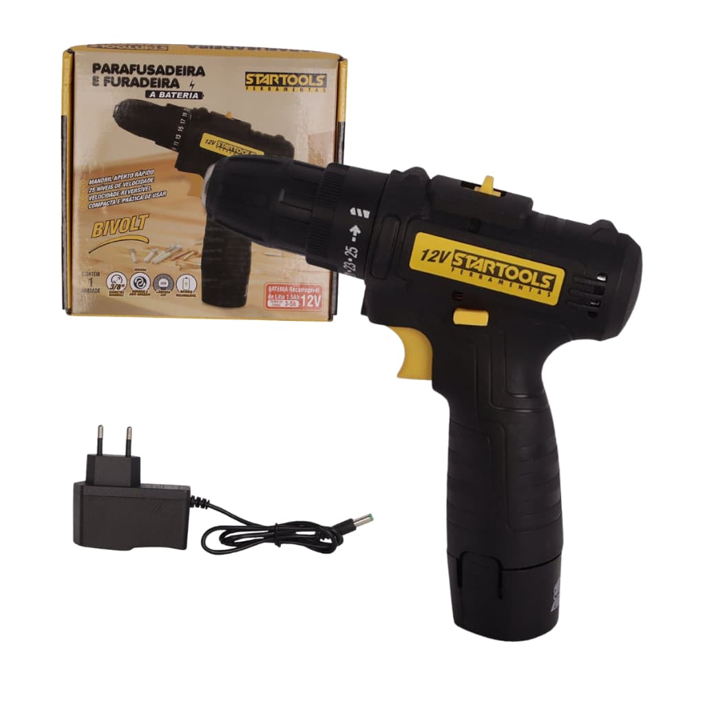 Parafusadeira E Furadeira A Bateria 12V Profissional Mandril Rápido Led