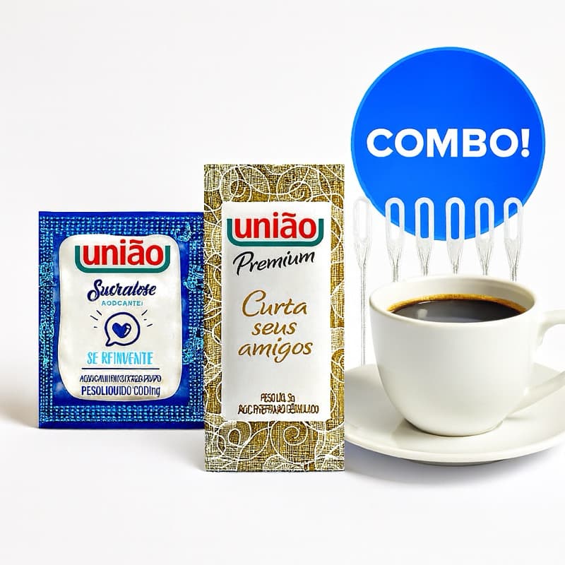 Açucar Uniao Sache + Adoçante União Sache + Mexedor Cafe