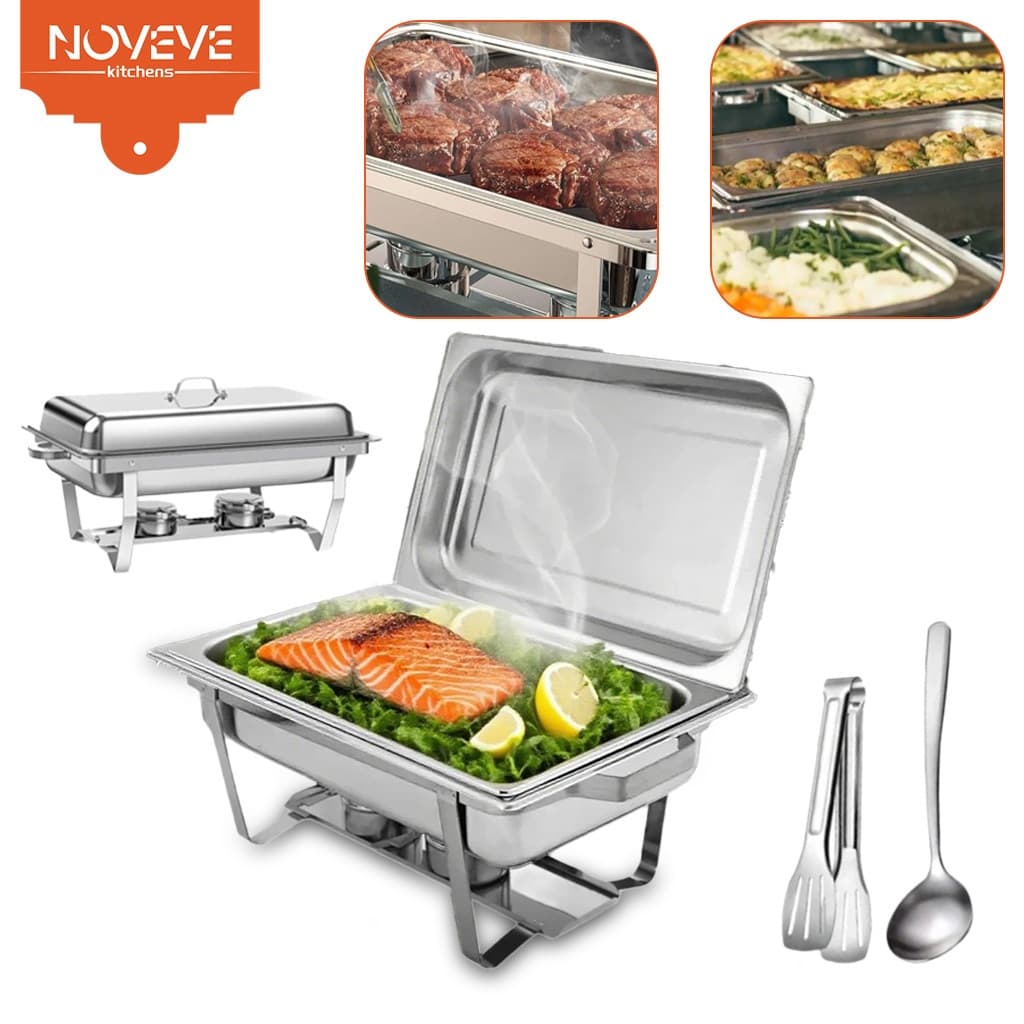 NOVEVE Rechaud Profissional Inox 12L com 1 Divisória para Buffet Festas Eventos