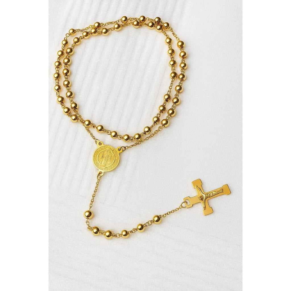 Terço Rosário de  São Bento Unissex Dourado Idêntico a Ouro Grande Para Presentes e orações