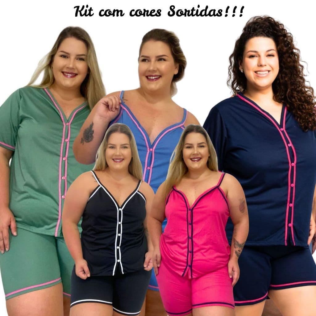 Kit 2 Baby Doll Plus Size Alcinha Pijama Feminino em Malha com Botões Amamentação