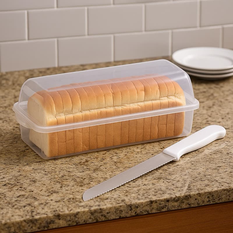 Porta Pão Forma com Tampa Alta Plástica 35cm BPA Free Trava Forte Armazena 1 Saco Pão Completo