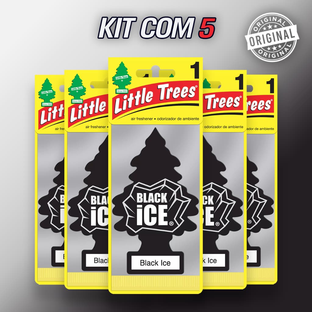 Kit 5 Cheirinho de carro Little Trees Original Aromatizante Black Ice Fragrancia premium Fresco