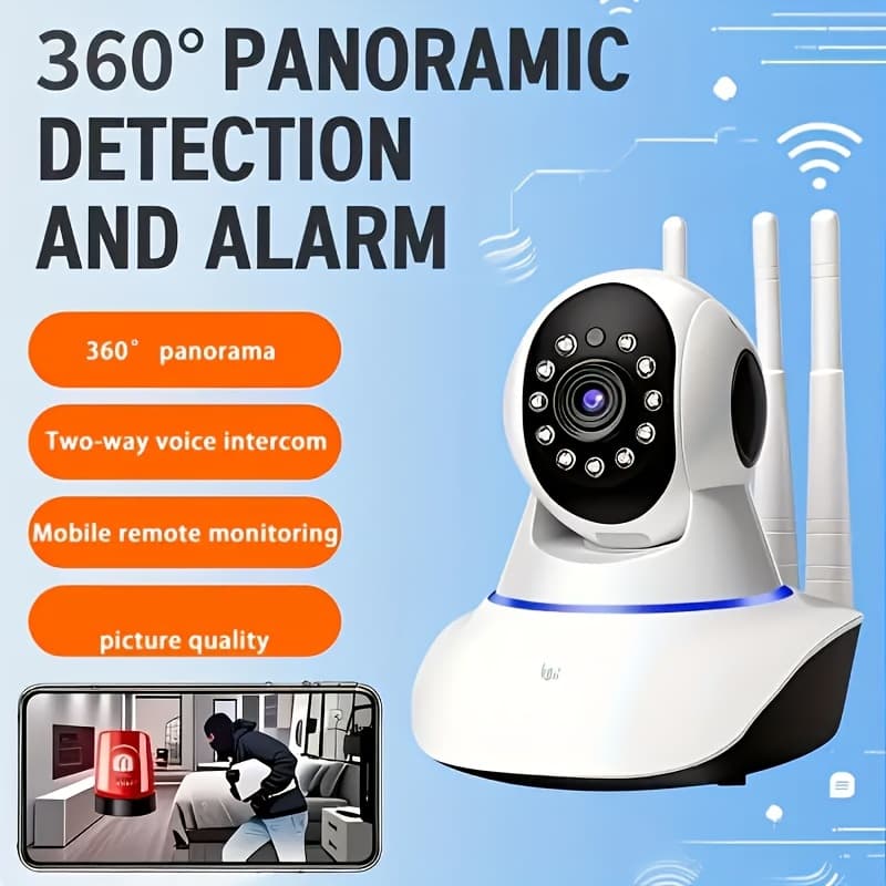 Câmera iP robô 3 antenas wifi visão noturna full HD 360º microfone áudio babá eletrônica robozinho sem fio