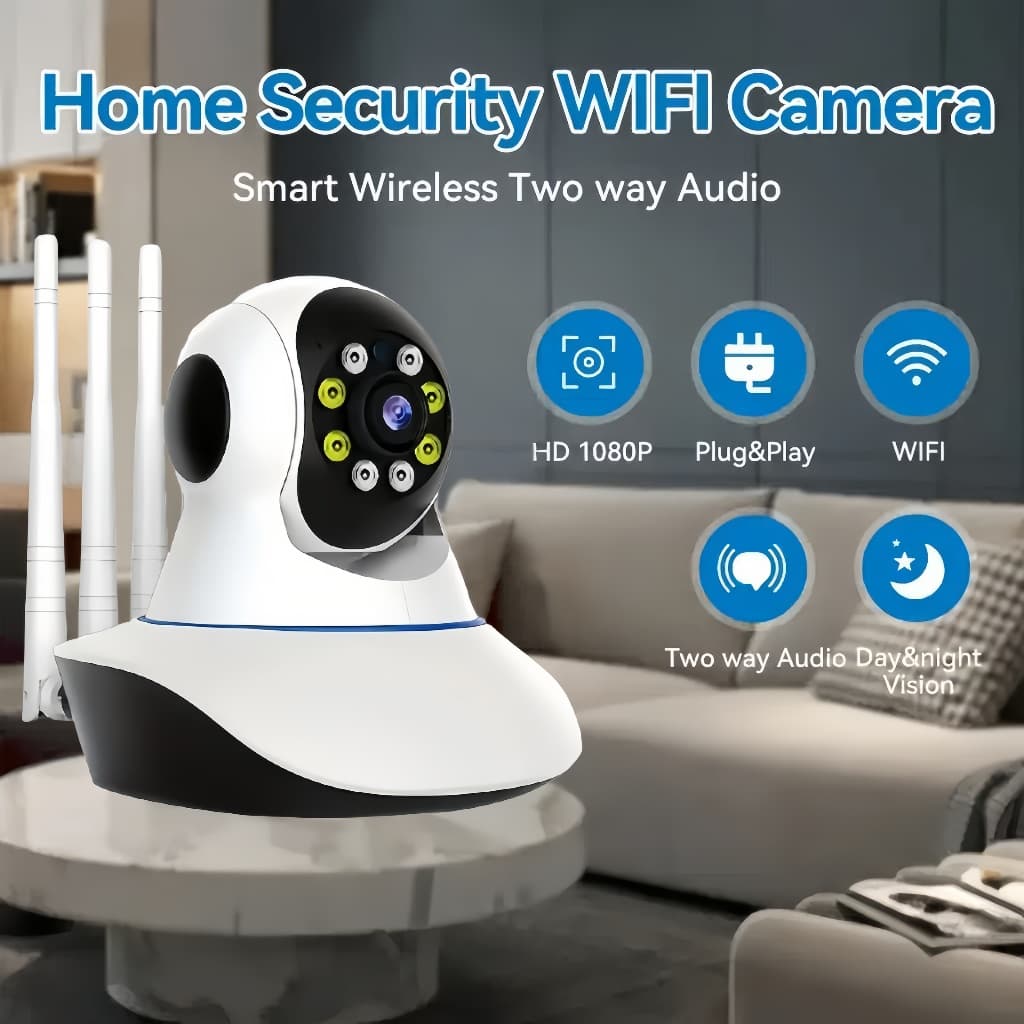 Câmera iP robô 3 antenas wifi visão noturna full HD 360º microfone áudio babá eletrônica robozinho sem fio