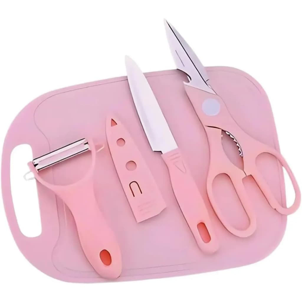 Kit Utensílios De Cozinha 4 Peças Faca Tesoura Descascador