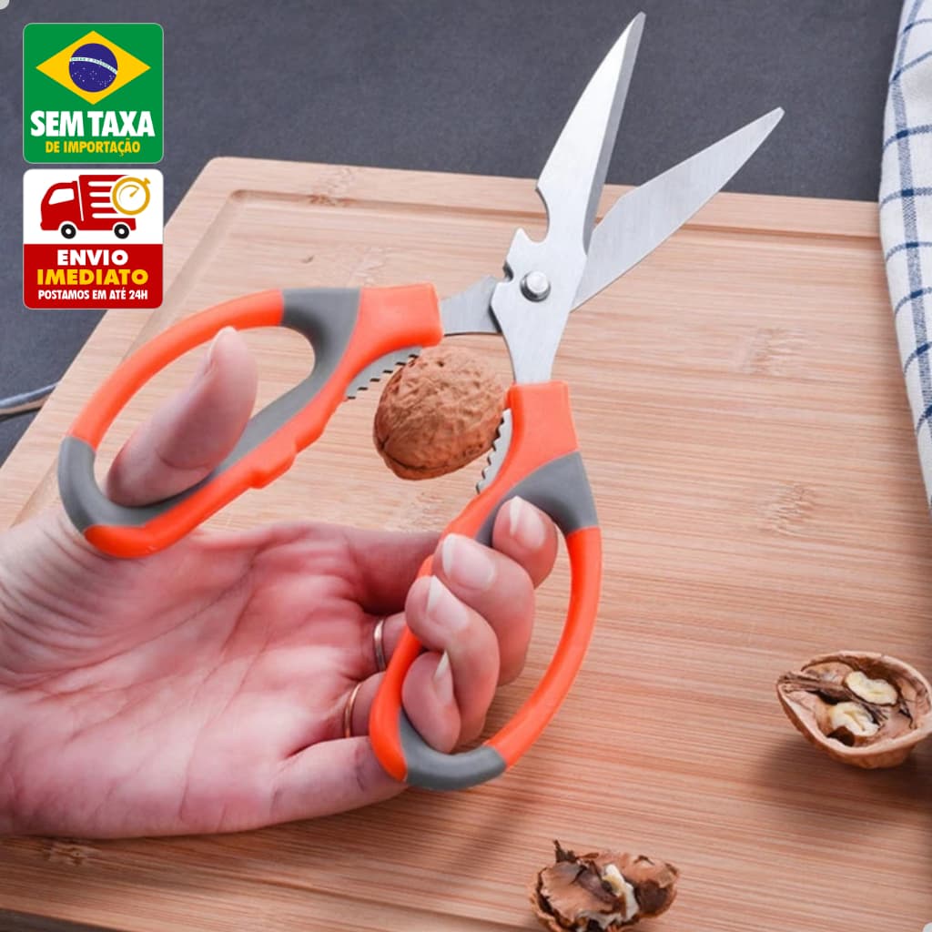Kit Tesoura de Cozinha Multiuso + Tesoura Costura Kit Corte Alimentos Papel Tecidos Abridor