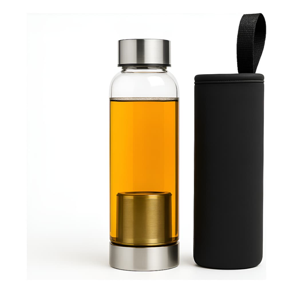 Garrafa Squeeze Vidro Capa Neoprene Infusor Inox Chá 550ml