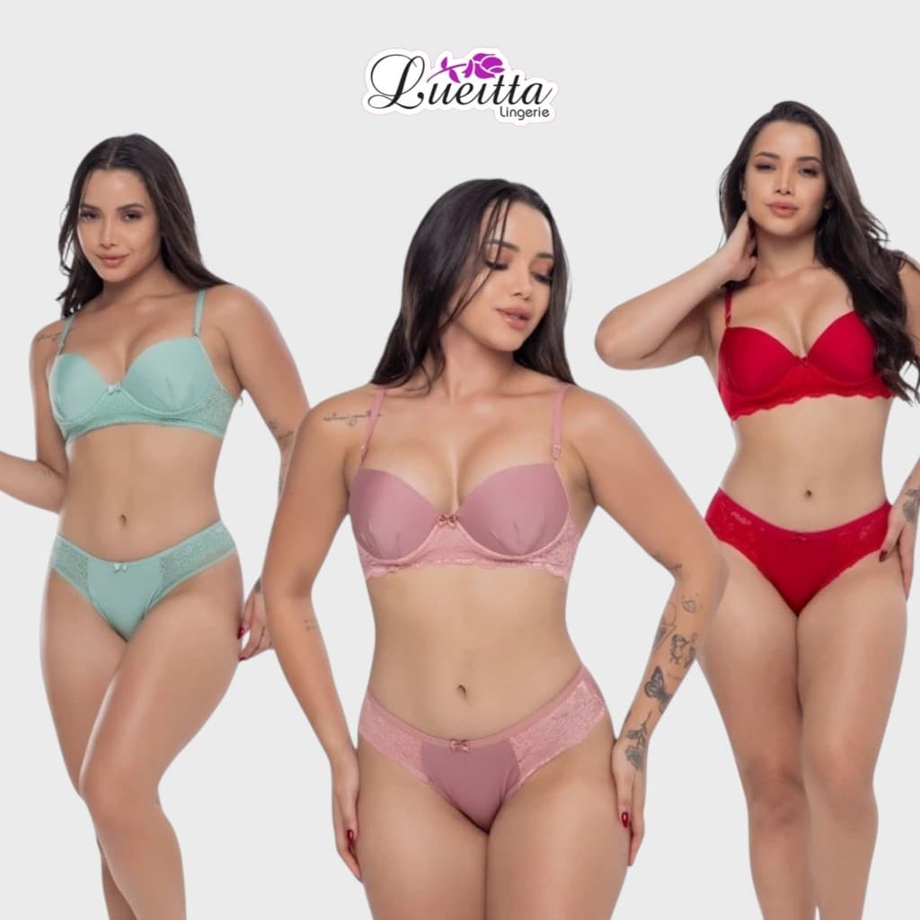 Conjunto calcinha e sutiã de microfibra com renda 022 ****Reposiçao