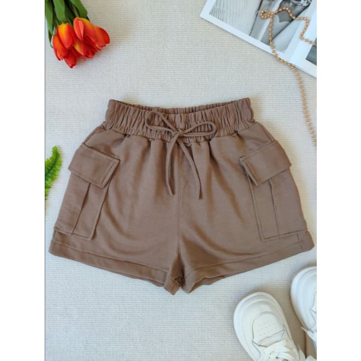 Short Feminino Cargo Moletom com Cintura Alta Soltinho Marrom Verde Preto Branco Bege