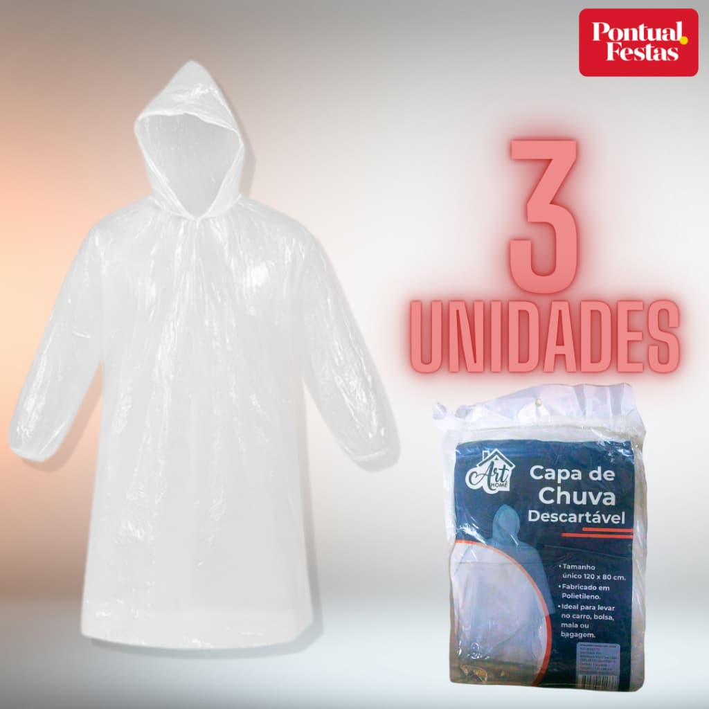 KIT 3 Capa Chuva Descartável