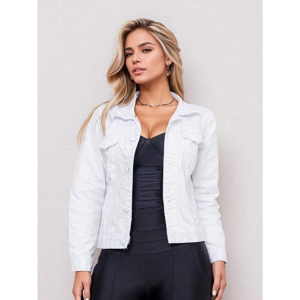Jaqueta jeans Denim feminina Manga Longa Com Bolso e Botões Na Frente moda 2025