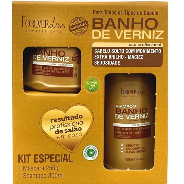 kit banho de verniz- mascara de 250g + shampoo 300ml
