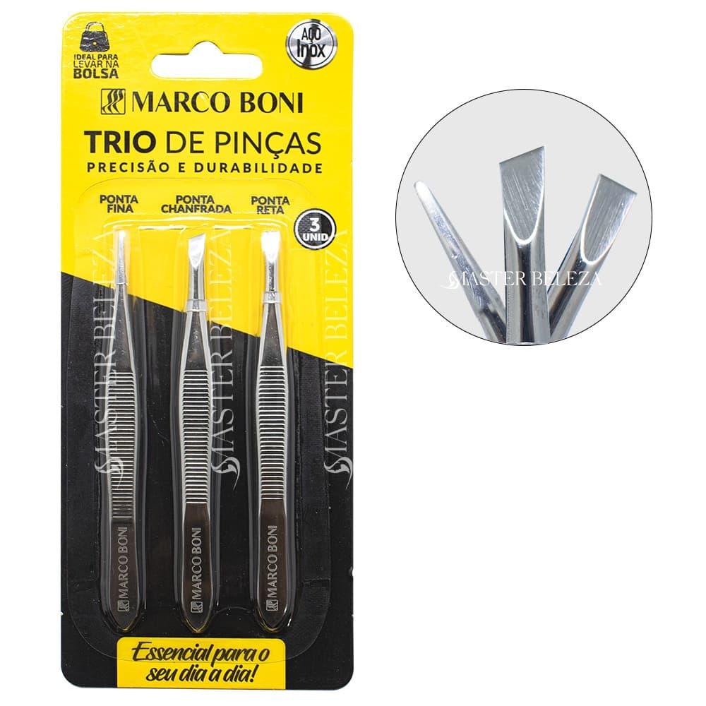Kit 3 Pinças Essenciais Inox Marco Boni Sobrancelhas 1036