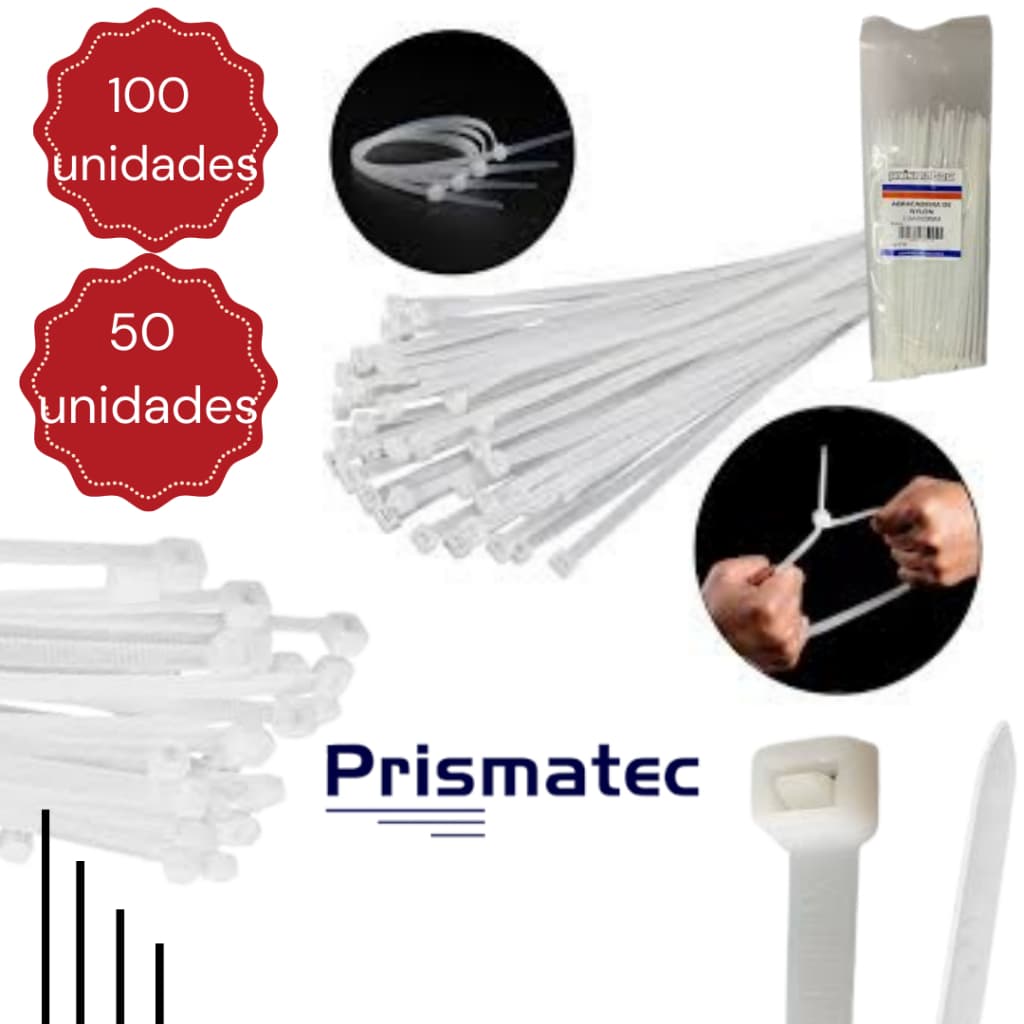Abraçadeira De Nylon PRISMATEC Cintas Plásticas Enforca Gato Branco Kit Com 100/50 Peças