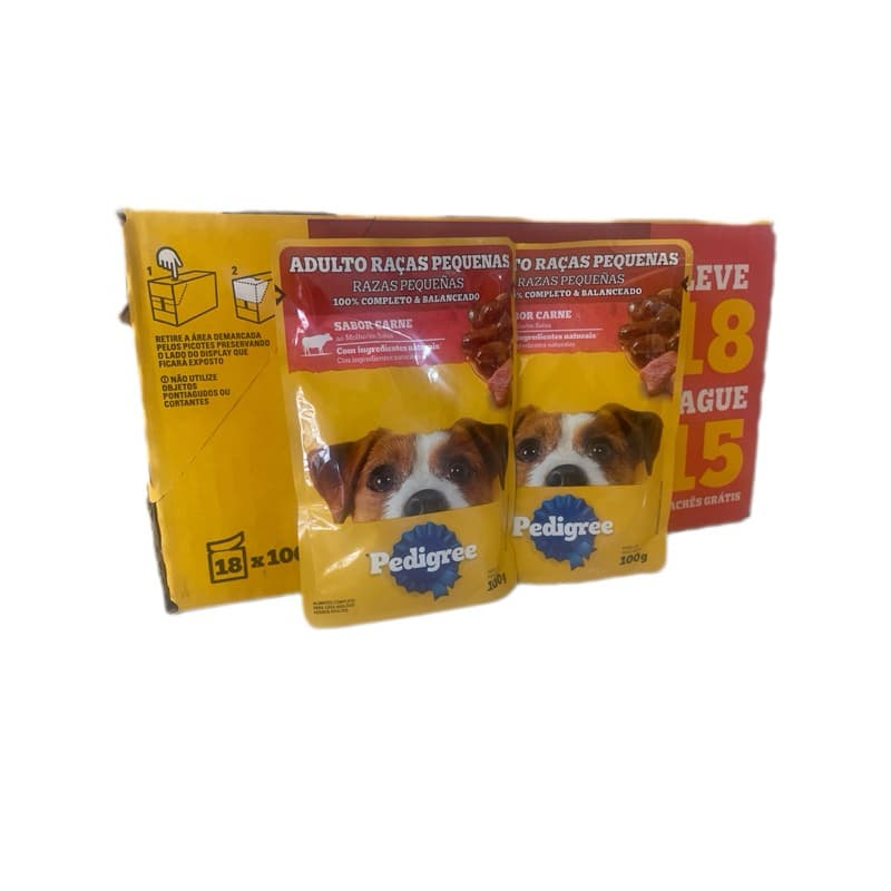 CX de Ração Úmida Pedigree Sachê Cães Adultos Raças Pequenas Carne/Frango ao Molho.