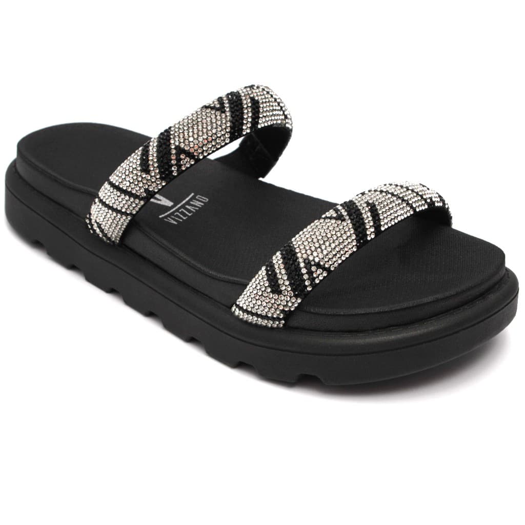 Papete Vizzano Feminina Strass Brilho Tratorada Original 6459.110 Preto