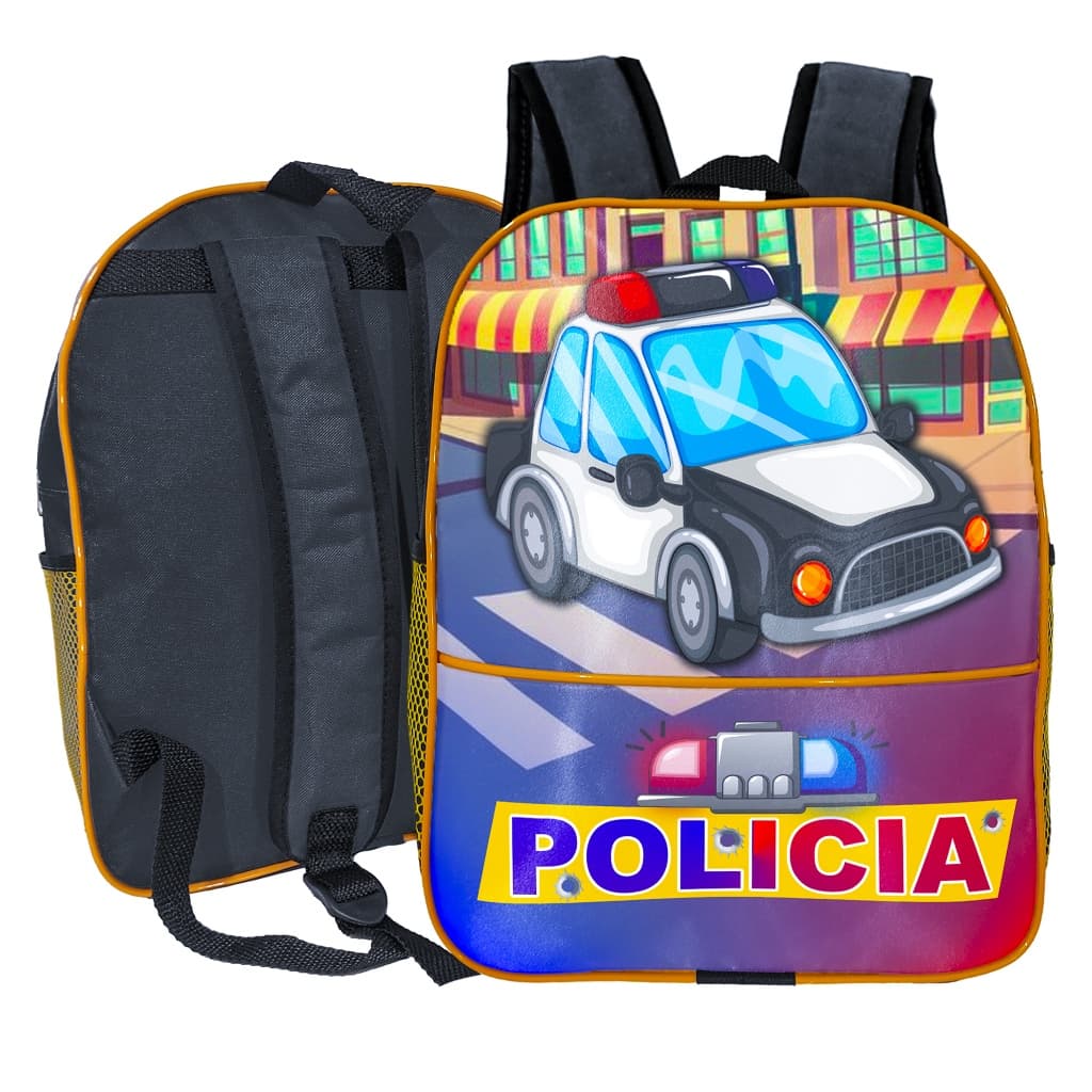 Mochila Escolar Infantil Tema Carro Policia Para Menino De 2 A 5 Anos Bolsa Pequena Leve E Reforçada Creche