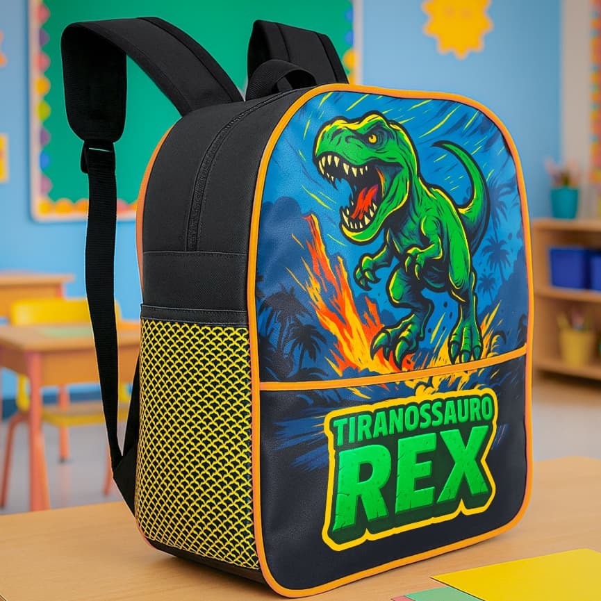 Mochila T Rex Infantil Masculina Tema Jurassico Azul Bolsa Pequena Para Creche Alca Ajustavel Dinossauro