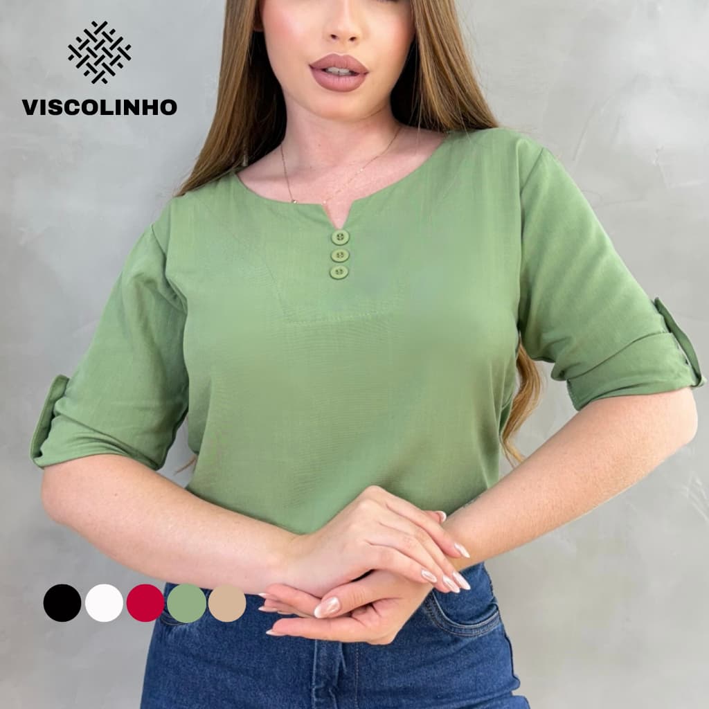 Blusa Social Feminina Elegante Manga Curta Viscolinho Evangélica