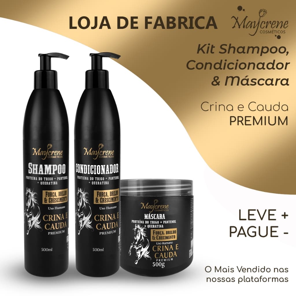 Kit Crina e Cauda Premium 500ml Maycrene  | Proteína Do Trigo + Pantenol + Queratina - Força, Brilho e Crescimento
