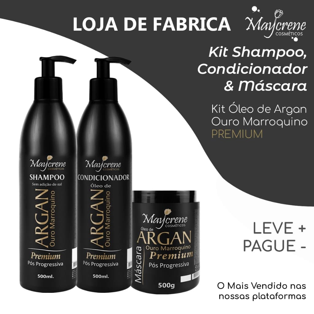 Kit Óleo de Argan Ouro Marroquino Premium Pós Progressiva 500ml Maycrene |  - Reconstrução, Hidratação  e Nutrição