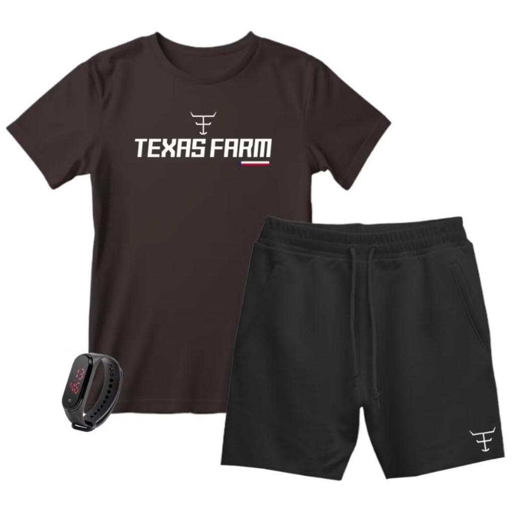 Kit Camiseta e Bermuda Country Masculina Moletom + Relógio
