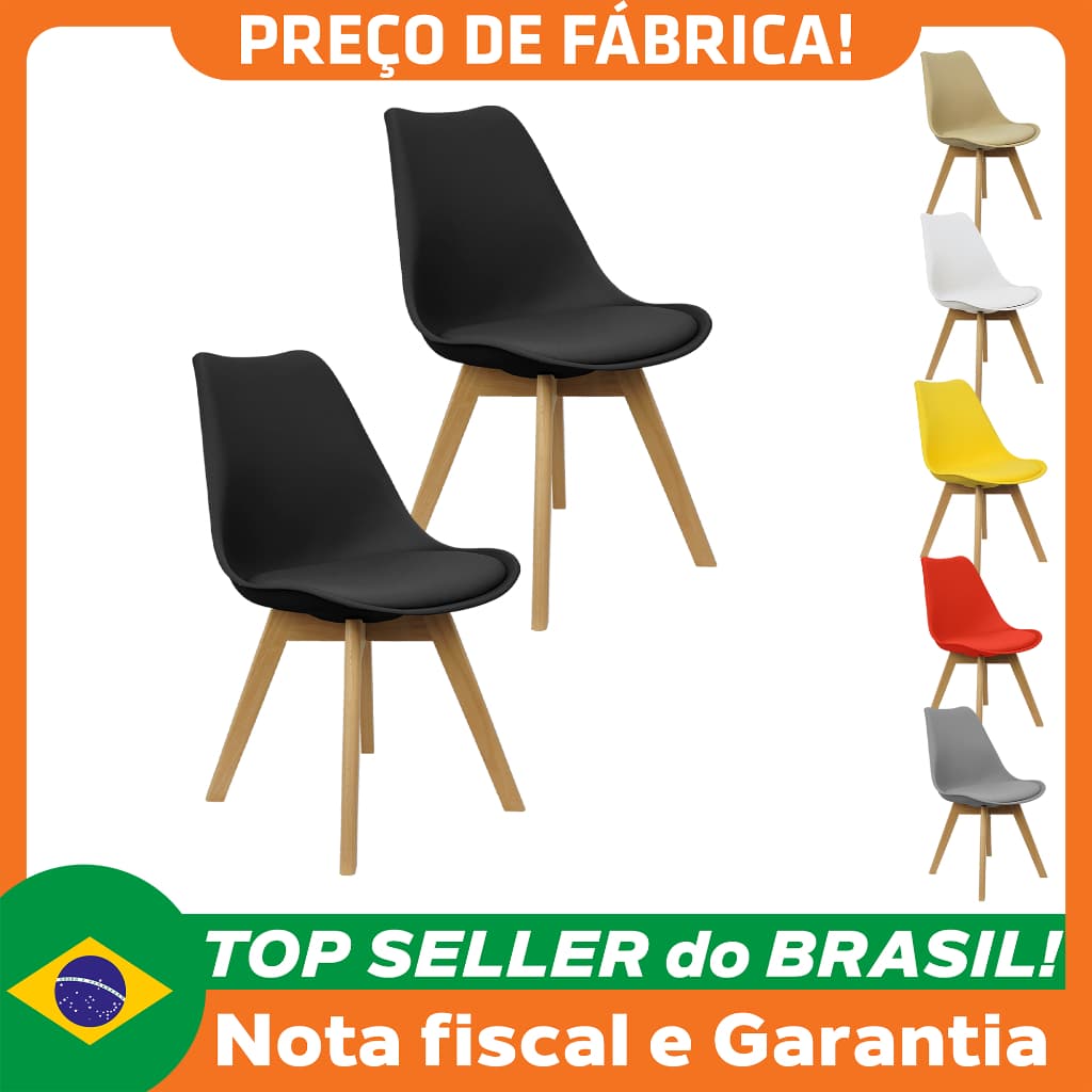 Kit 2 Cadeiras Charles Eames Leda Luisa Saarinen Design Wood Estofada Base Madeira - Lianto Decor
