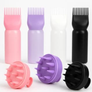 Kit Pente Frasco Aplicador De Tinta De Cabelo Com Pente De Dentes + Massageador Capilar