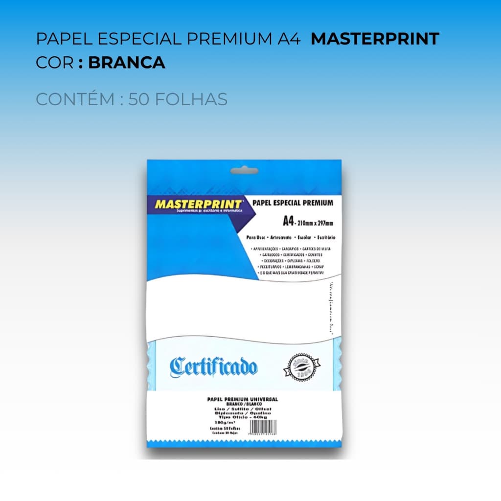 Papel Especial Premium 180g A4  50 Folhas  MASTERPRINT