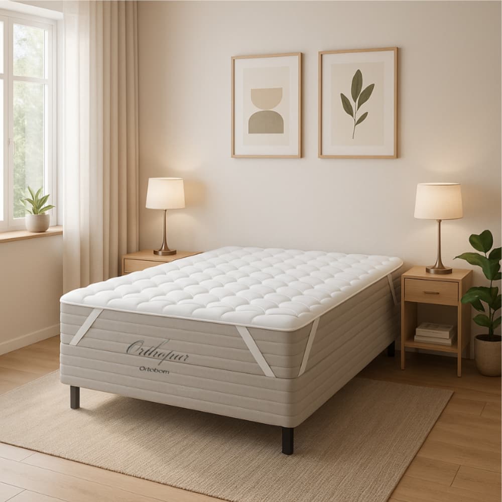 Protetor de Colchão Pillow Top Ortobom 200 Fios Percal 100% Algodão Hipoalérgico Queen