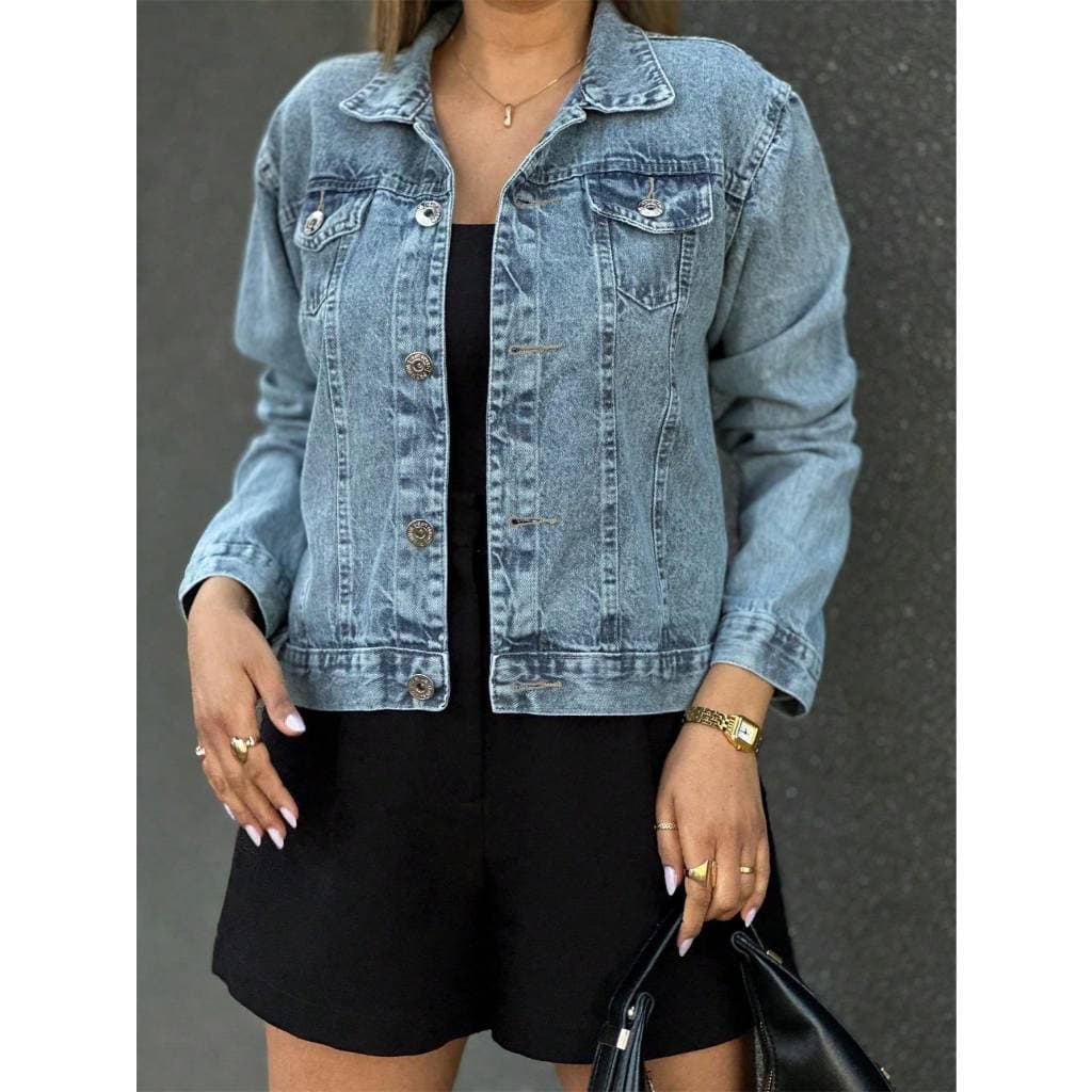 JAQUETA JEANS FEMININA COLORIDA Casual Com Botão Bolso Botões na frente para Primavera e outono