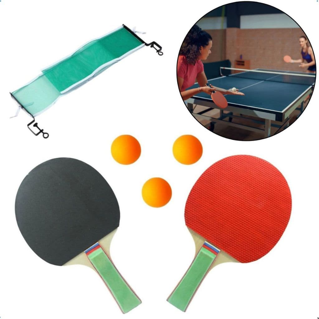 Kit Tênis de Mesa Ping Pong 2 Raquetes Anatômicas 3 Bolinhas Com ou Sem Rede Sport Brinquedo Criança