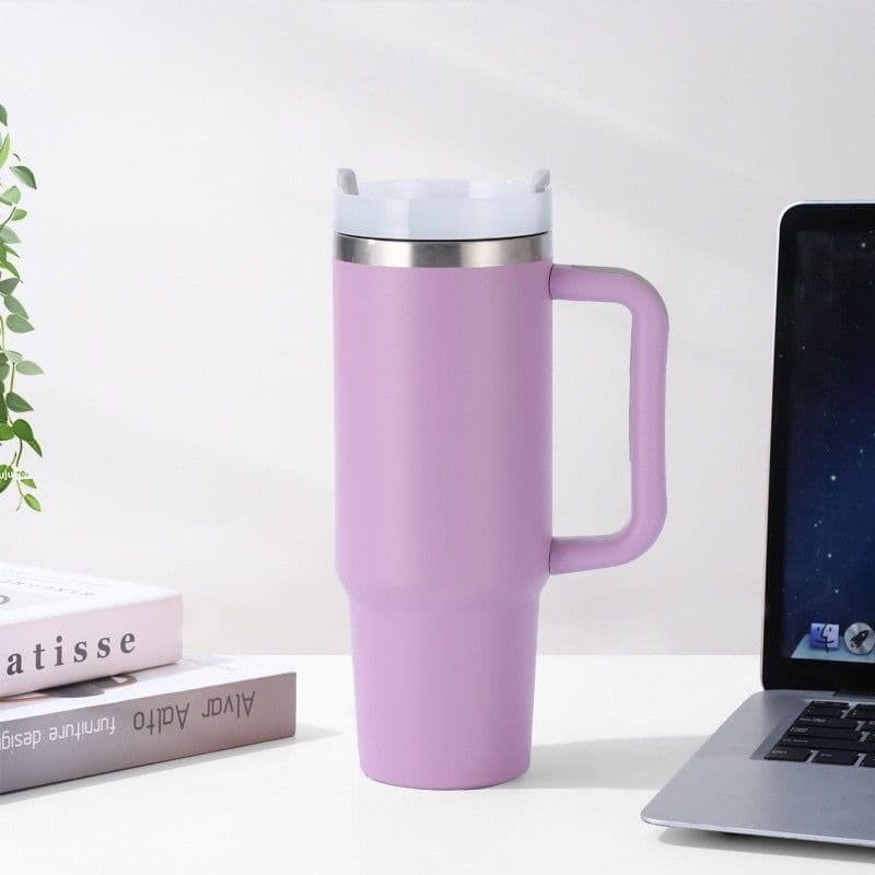 Copo Térmico Inox 1200ml Alça Flip Straw SEM LOGO com canudo reutilizavel varias cores Design premium