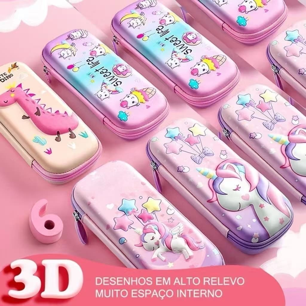 Estojo Personalizado com Desenhos 3D em Alto Relevo – Arte Aleatória, Cores para Meninos e Meninas