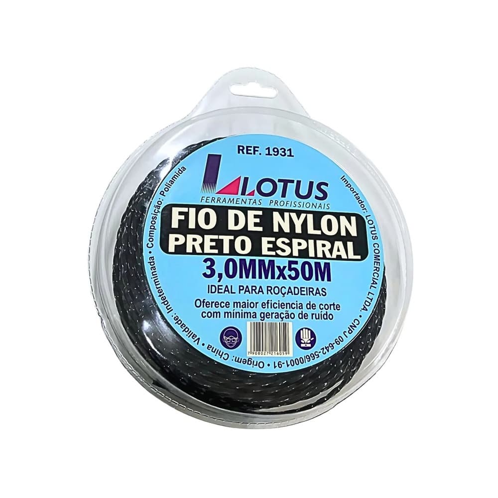 Fio De Nylon Preto Espiral 3,0mm X 50 Metros Roçadeira Corte