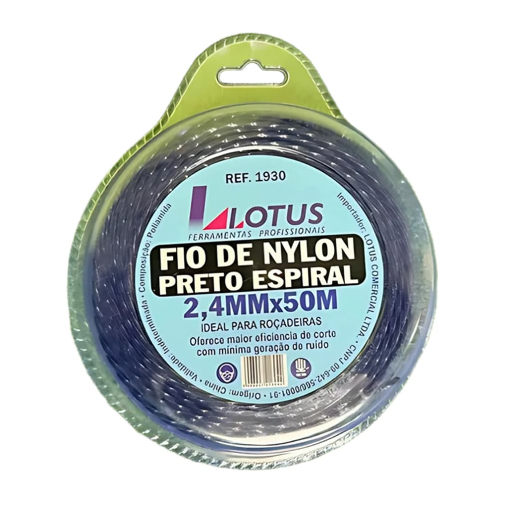 Fio De Nylon Preto Espiral 2,4mm x 50m Roçadeira Corte Cortador