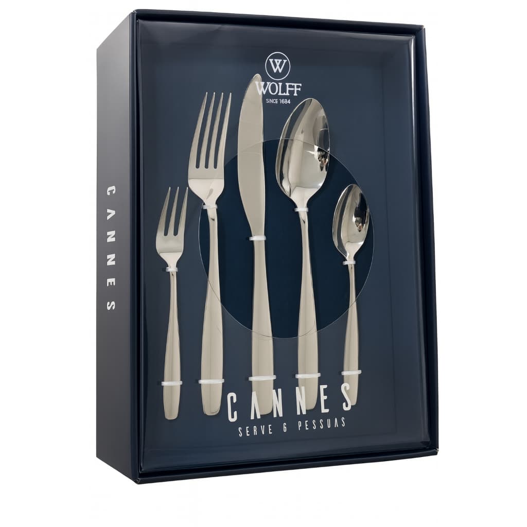 WOLFF - Faqueiro 30 Peças de Aço Inox Cannes -  Jogo de Talheres - Facas - Garfos - Colher